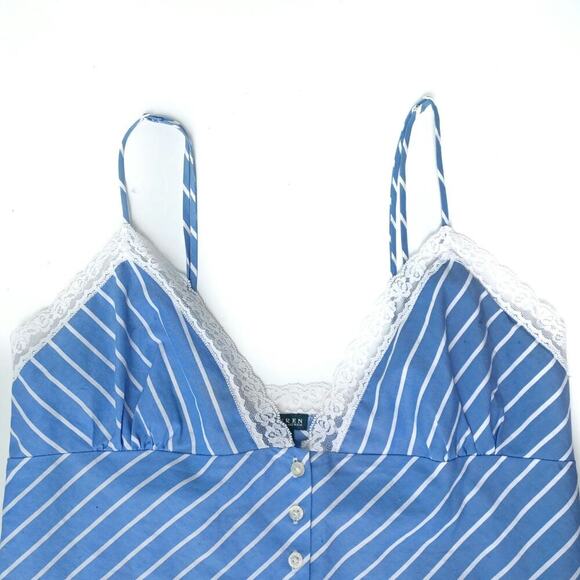 Ralph Lauren Blue White Striped Cotton Camisole Top | Lace Trim Summer Button up - Picture 14 of 16
